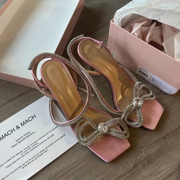 Mach & Mach Crystal Double Bow Square Toe Sandals - Picture 3 of 7